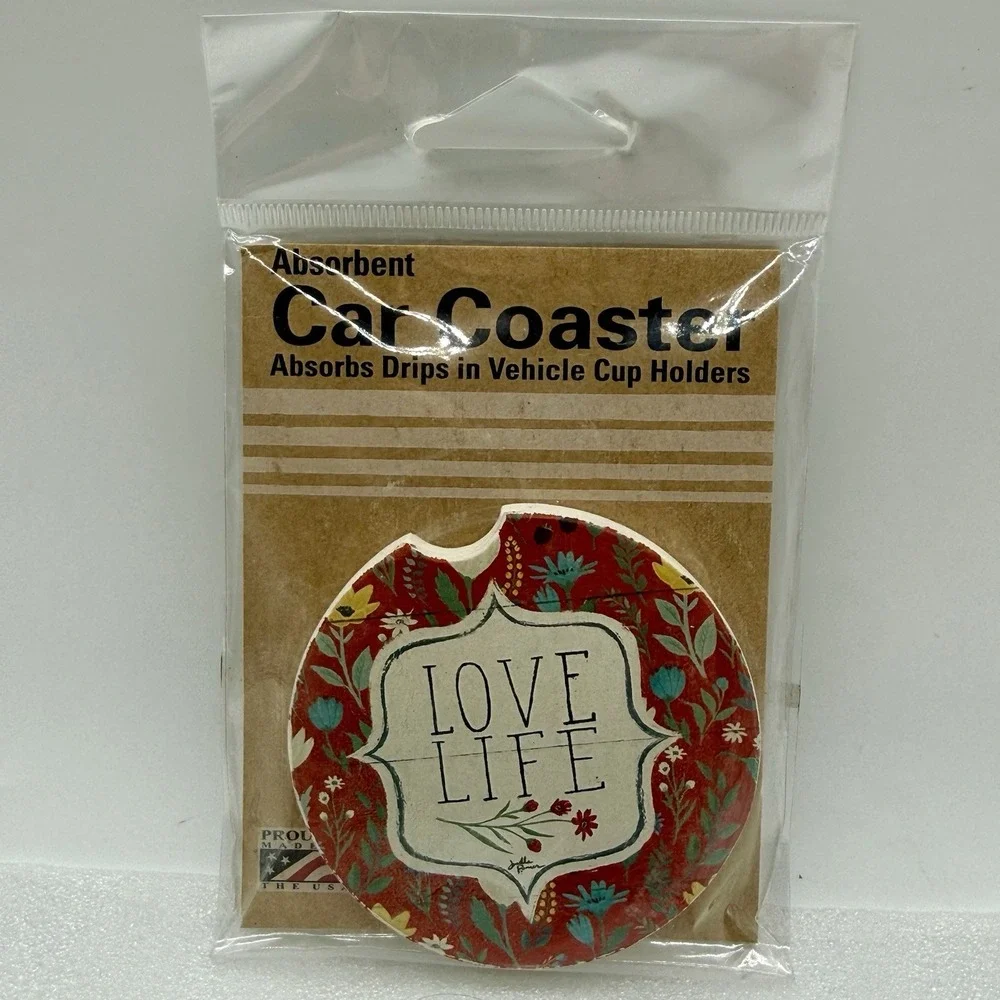 CounterArt‎ Love Life Absorbent Stoneware Car Coaster Made in USA
